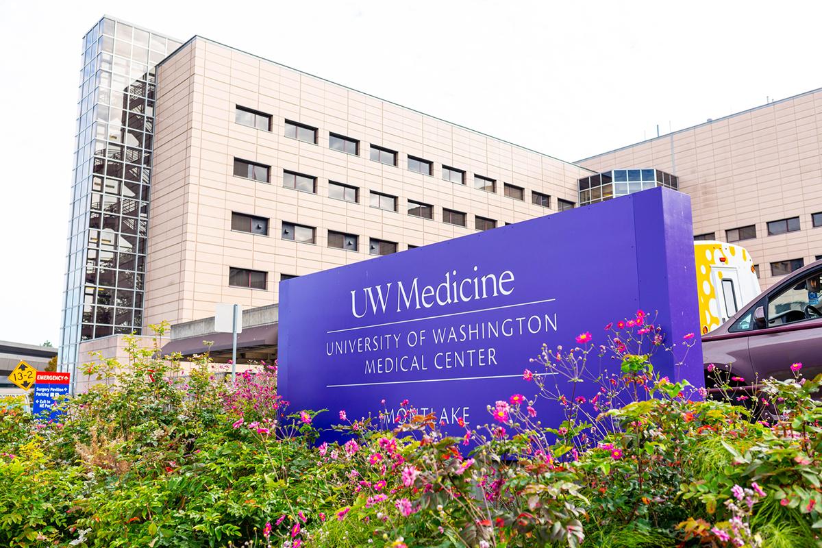 The purple sign outside UWMC-Montlake. 