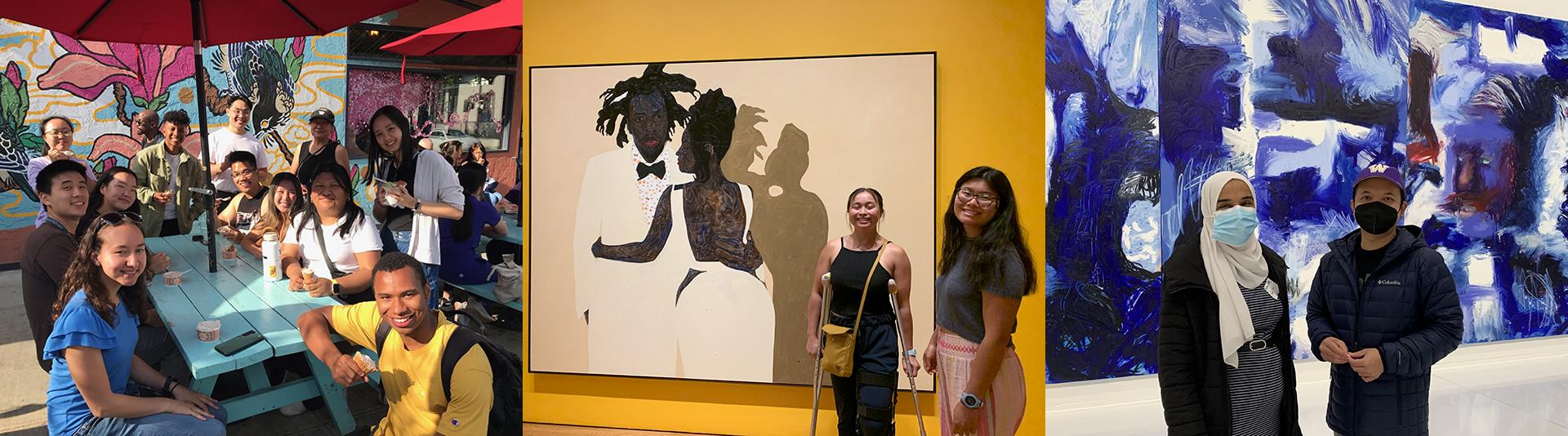 A collage of students and faculty connecting over art and ice cream.