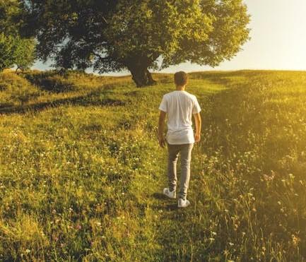 A man walking in a field 