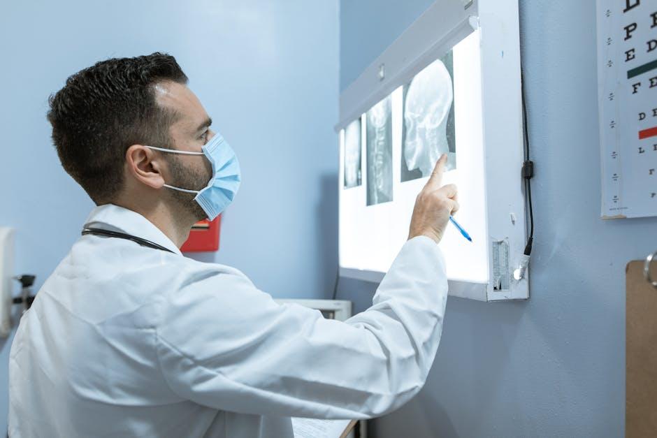 A doctor looking at the MRI scan of the brain.