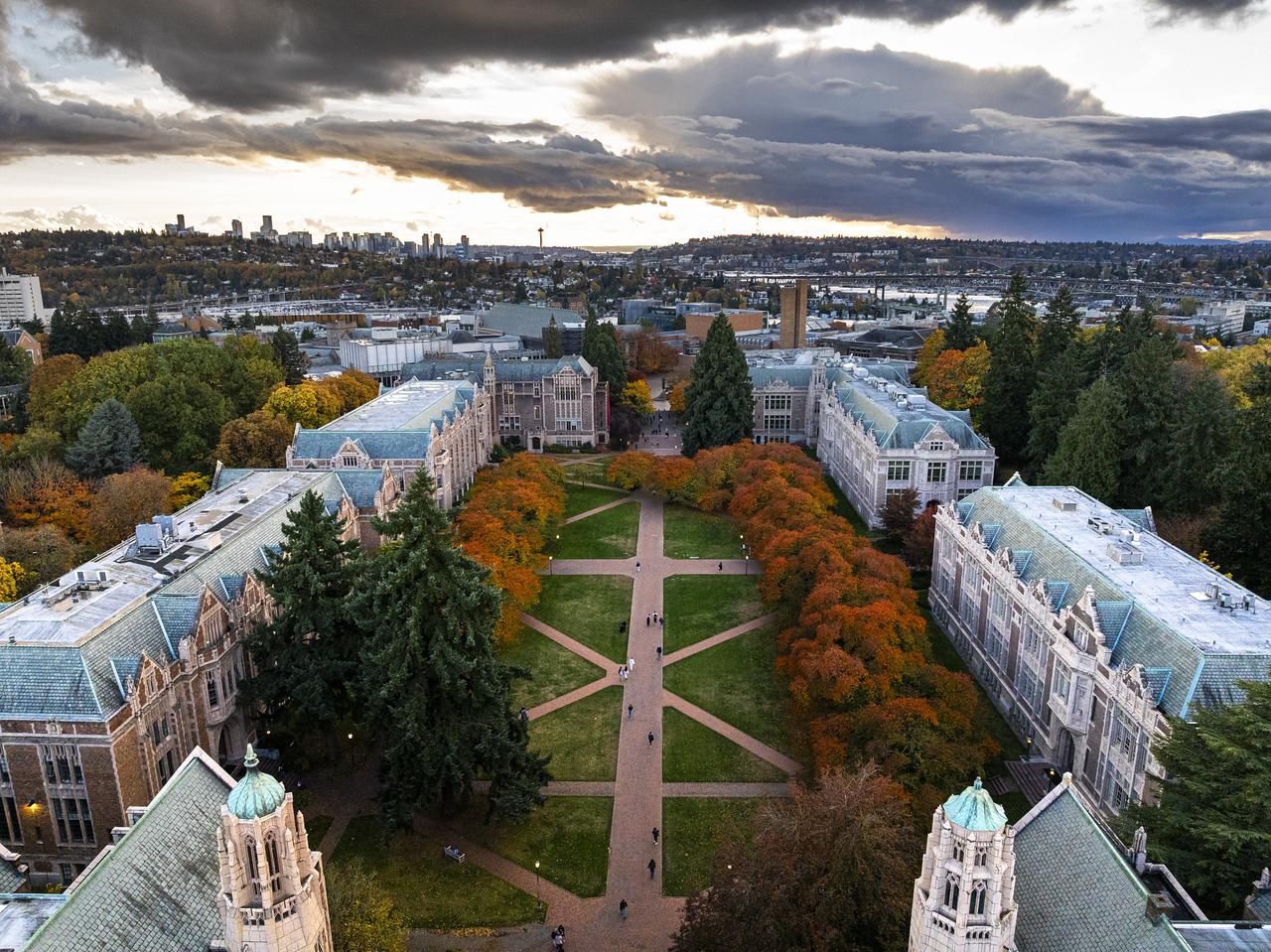 An aerial image of UW campus. 
